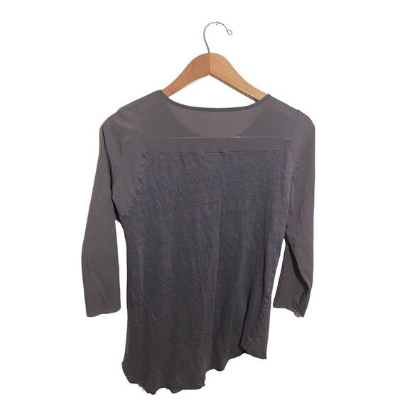 Marseille Sheer Panel Linen Top Womens Large Asymmetric Hem - Picture 2 of 5